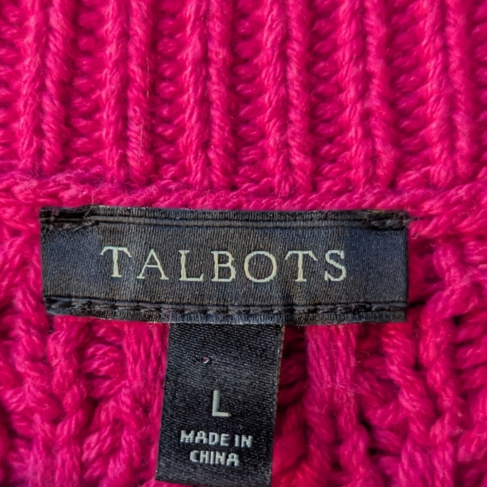 Talbots Magenta Pink Cable Knit Crew Neck Sweater Size Large Cotton Wool - Picture 3 of 6